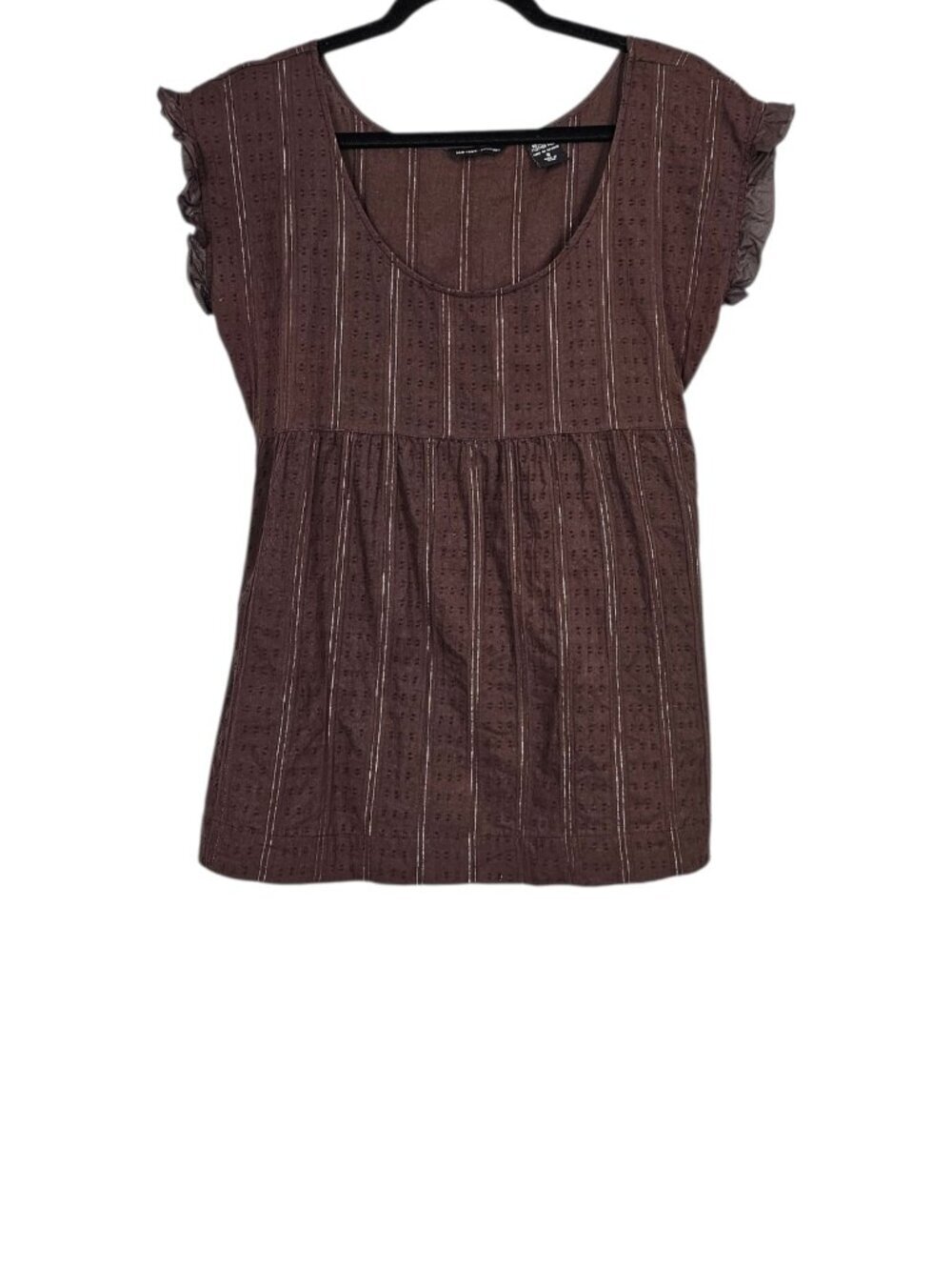 New York & Company Vintage Flutter Sleeves Cotton Y2K Babydoll Flowy Top Brown S